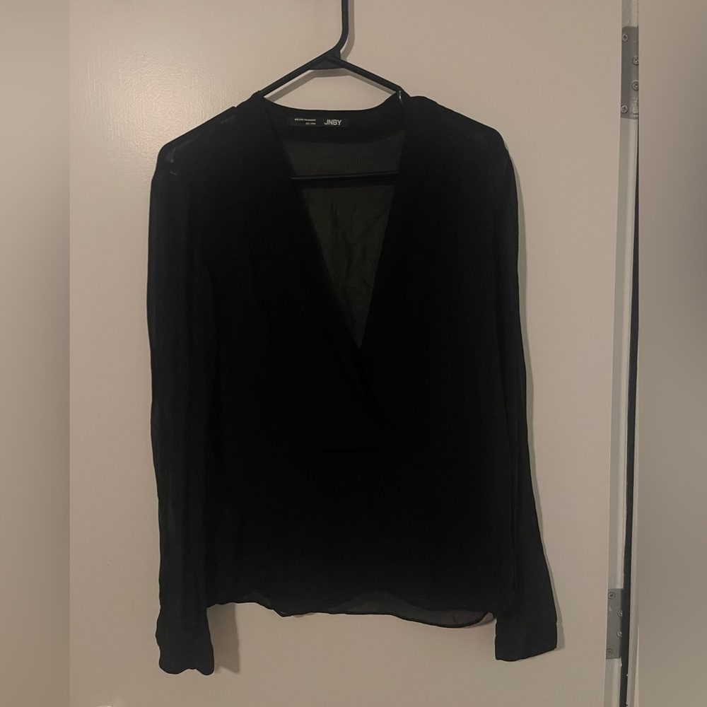 JNBY Black Silk Deep V-Neck Women's Top